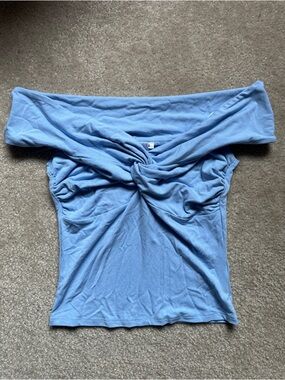 BNWOT Off-Shoulder Twist Front Women's Top - Light Blue